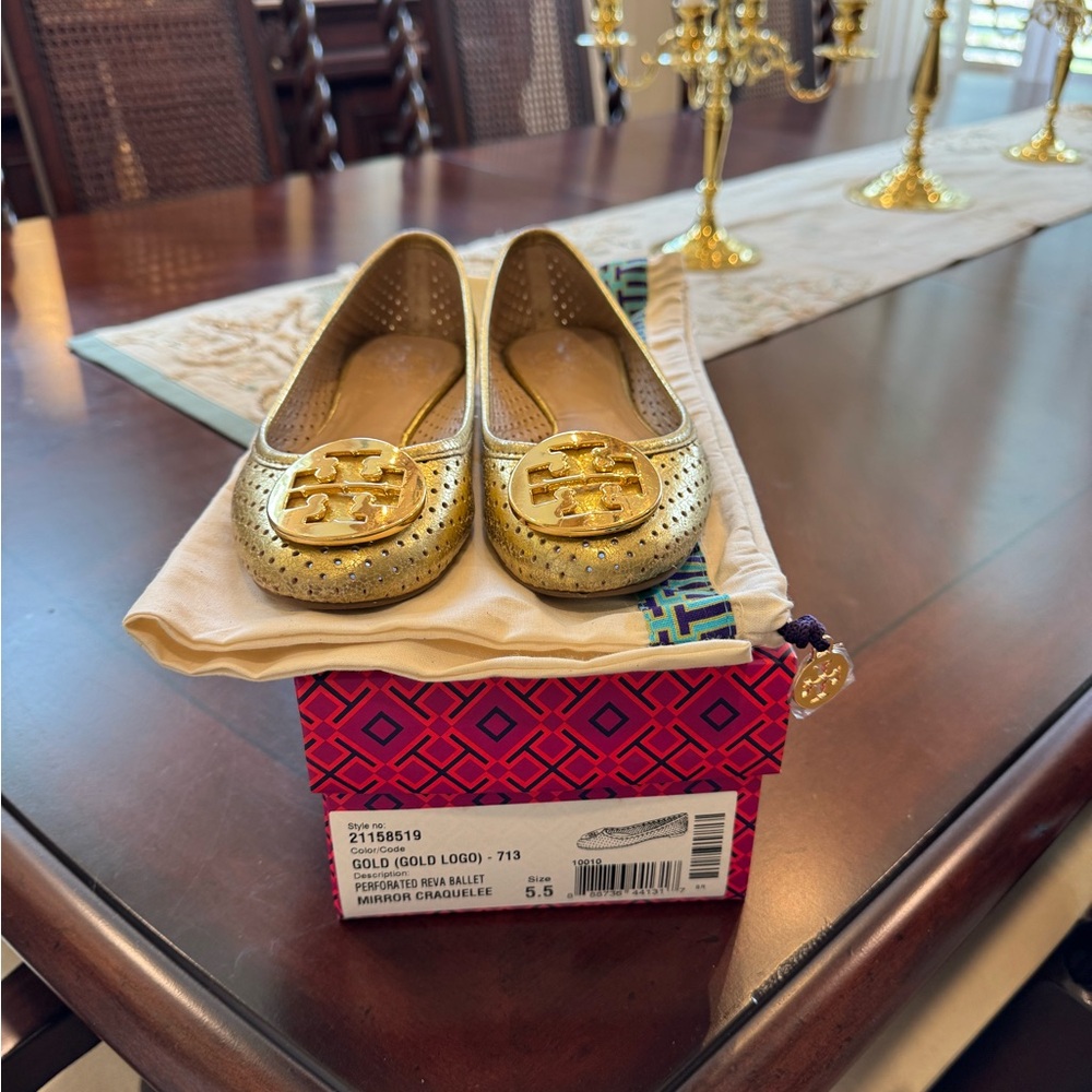 Tory Burch Metallic Gold Flats